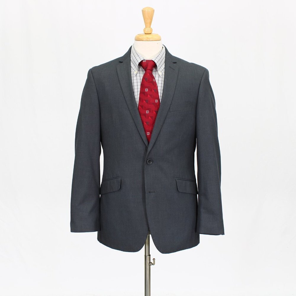 Kenneth Cole 46R Gray Solid 2-Button Sport Coat Blazer Jacket P524